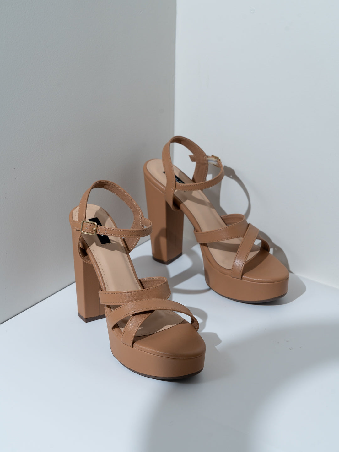 Womens Beige Party Wear Solid Pattern Round Toe Platform Heels