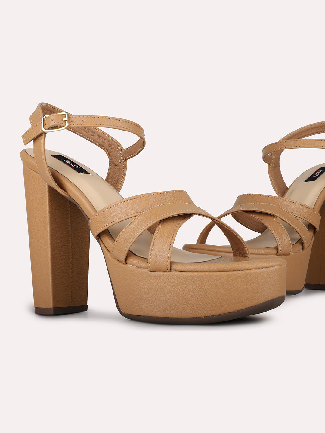 Womens Beige Party Wear Solid Pattern Round Toe Platform Heels