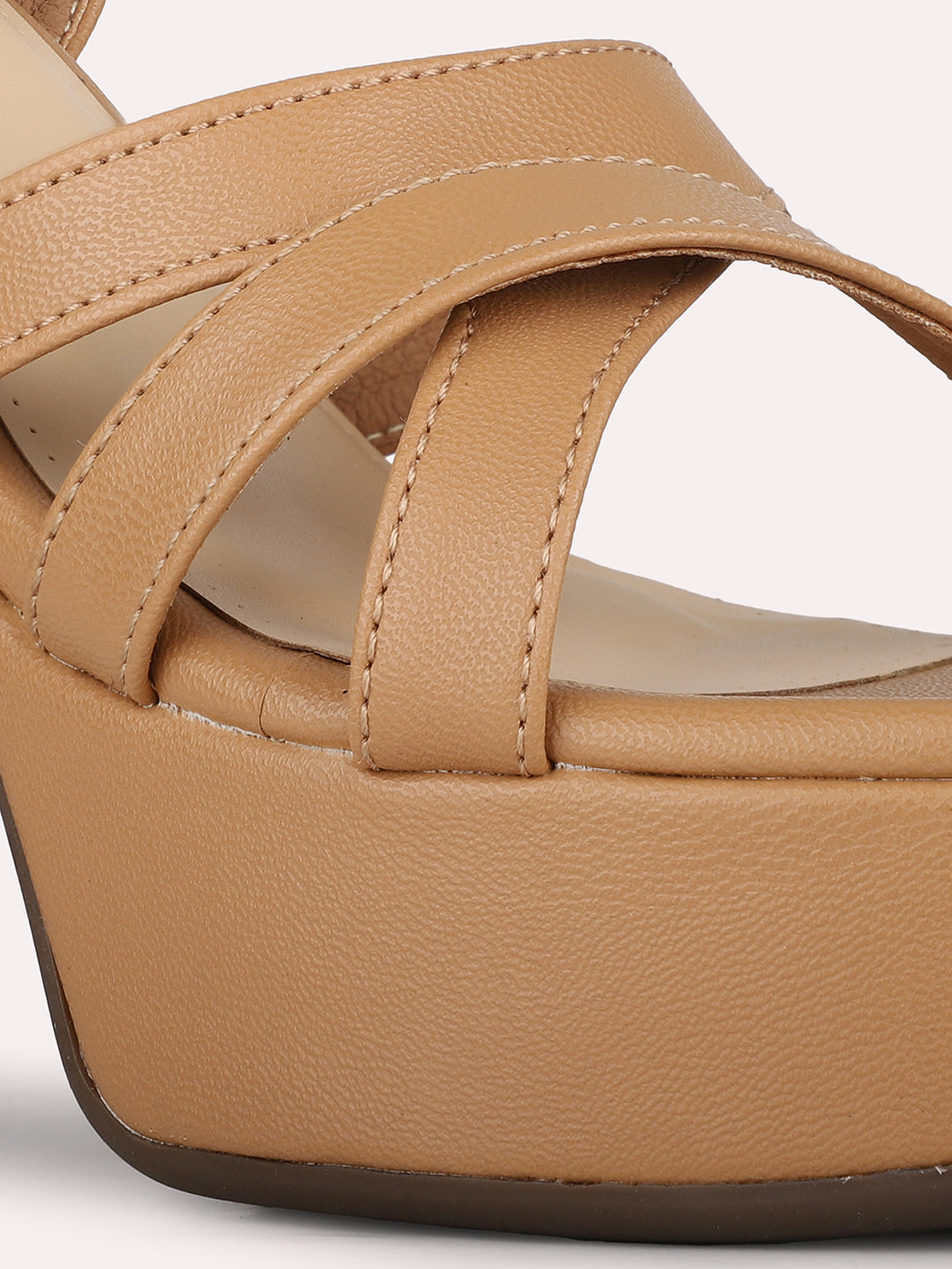 Womens Beige Party Wear Solid Pattern Round Toe Platform Heels