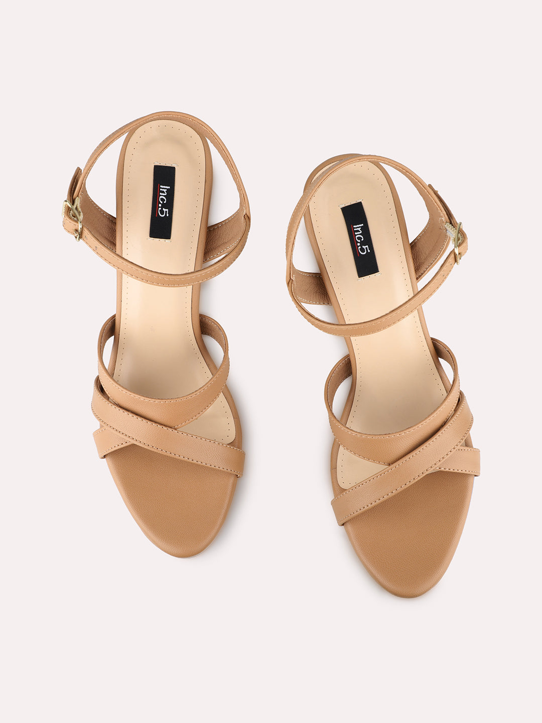 Womens Beige Party Wear Solid Pattern Round Toe Platform Heels