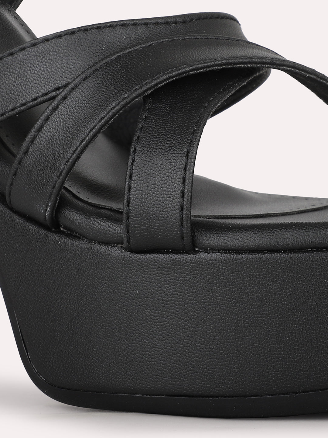 Womens Black Party Wear Solid Round Toe Heel Sandals