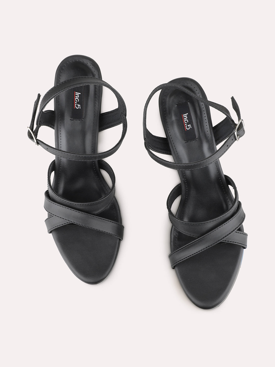 Womens Black Party Wear Solid Round Toe Heel Sandals