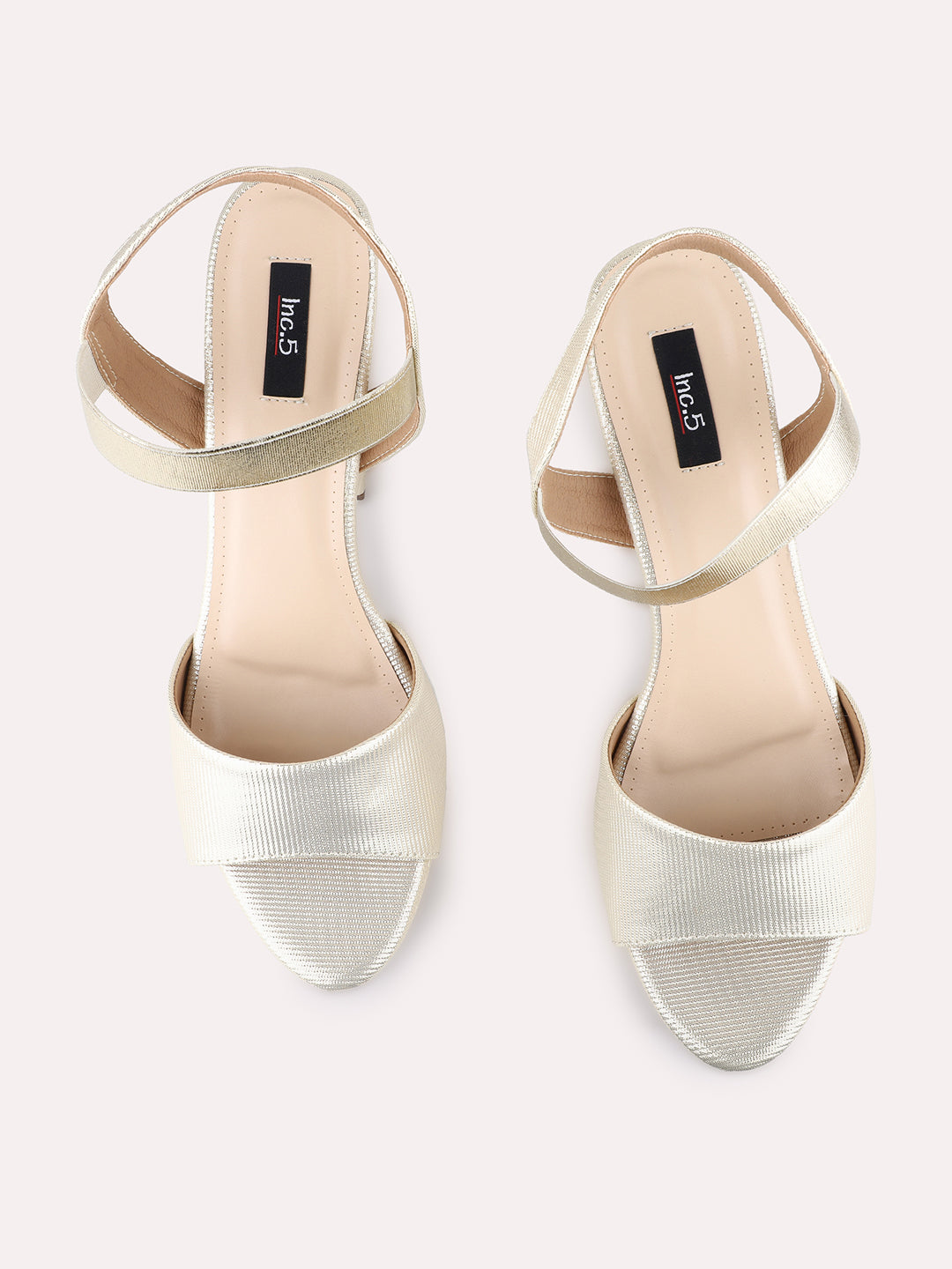 Womens Golden Party Wear Solid Round Toe Platform Heel Sandals