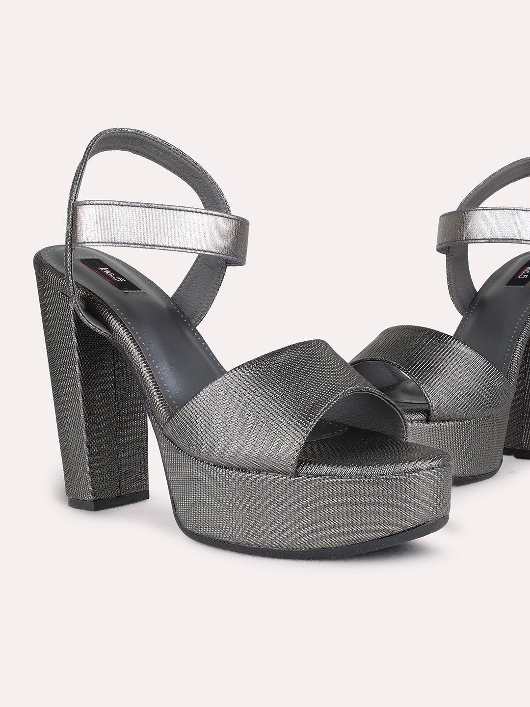 Womens Pewter Party Wear Solid Round Toe Platform Heel Sandals