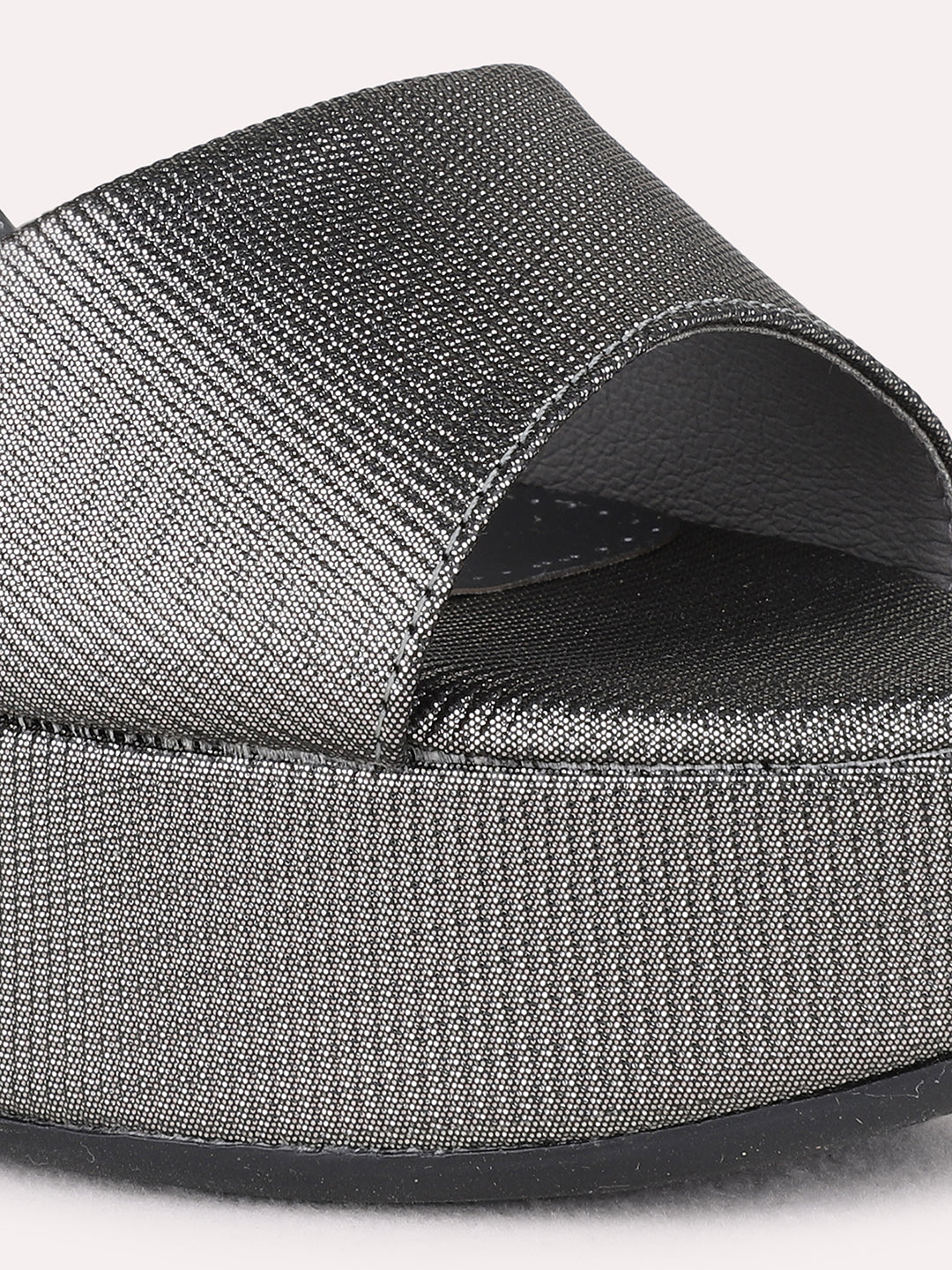 Womens Pewter Party Wear Solid Round Toe Platform Heel Sandals