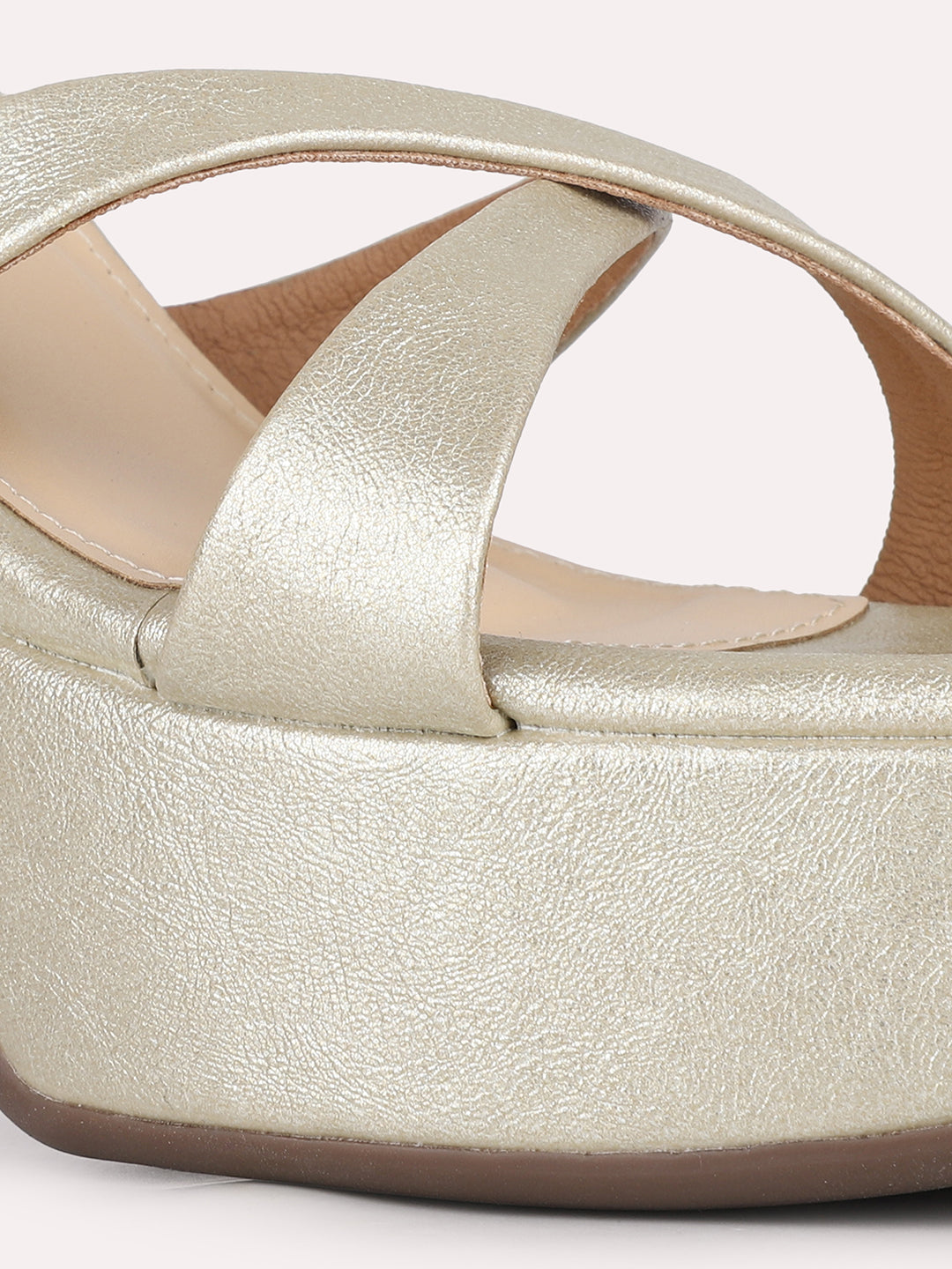 Womens Golden Party Wear Solid Round Toe Heel Sandals