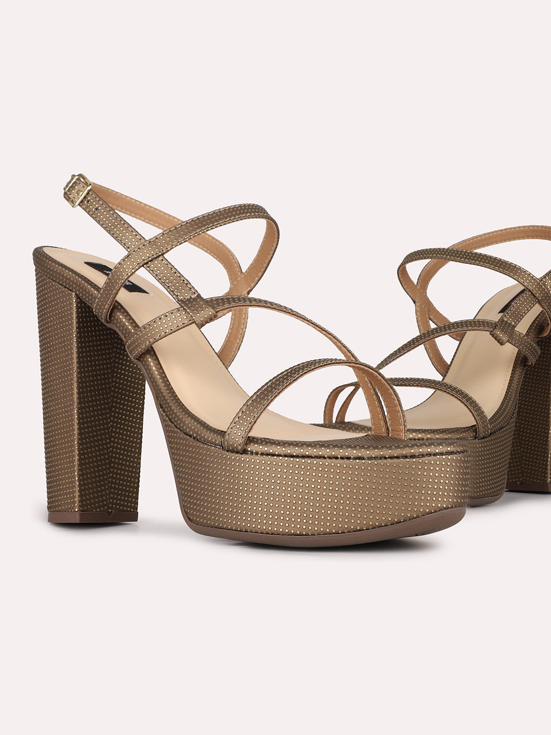 Womens Golden Party Wear Solid Round Toe Platform Heel Sandals