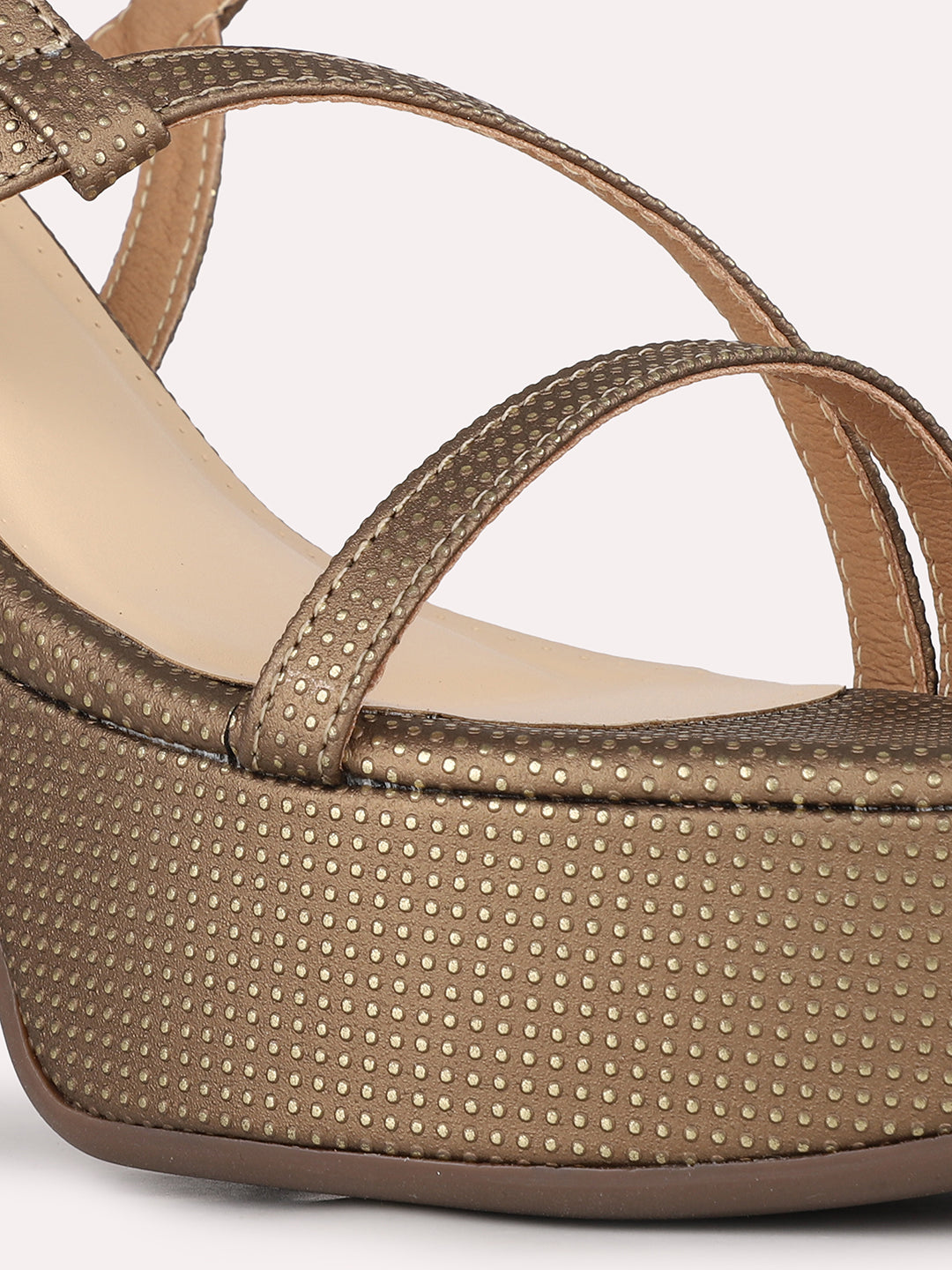 Womens Golden Party Wear Solid Round Toe Platform Heel Sandals