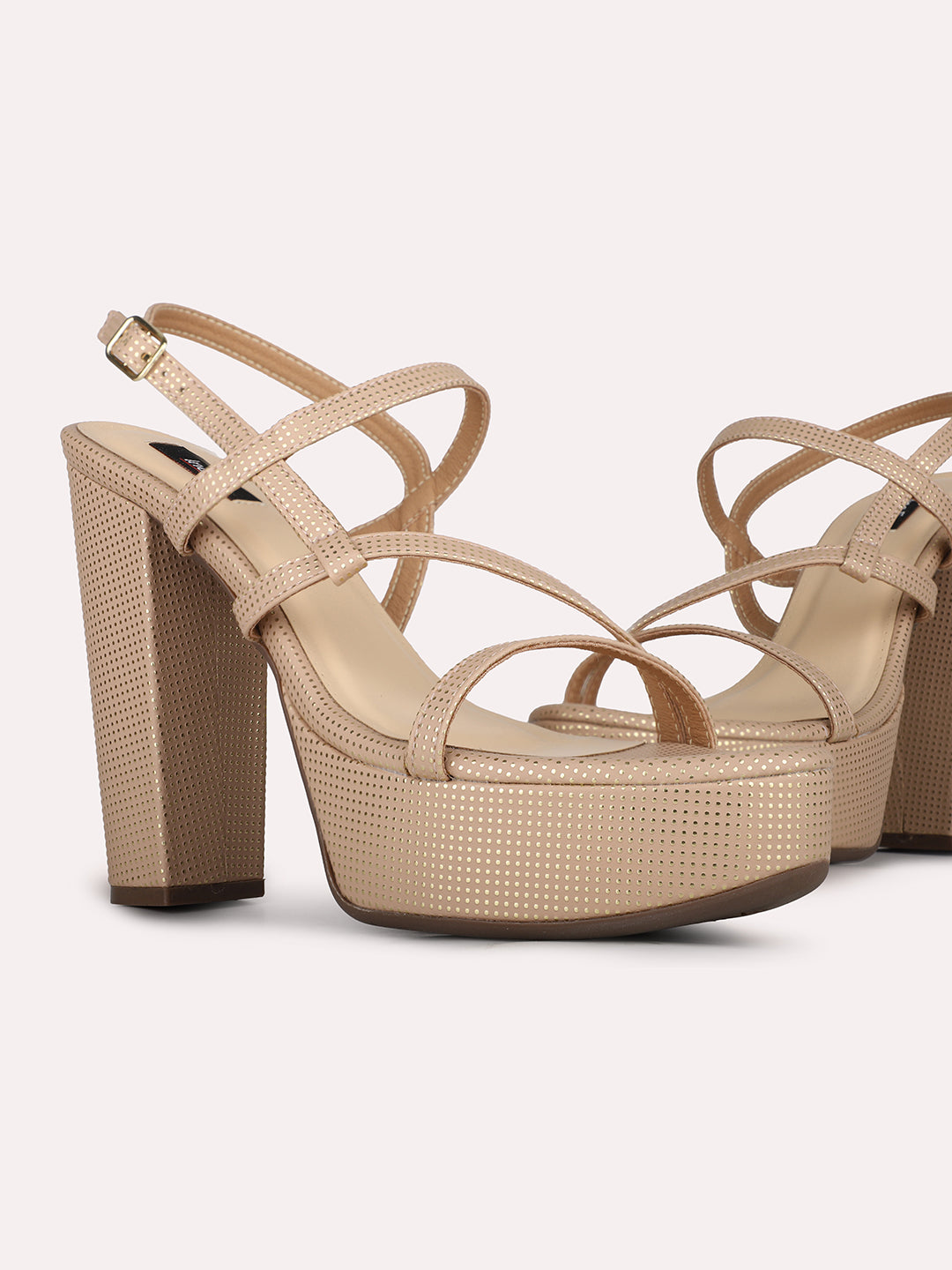 Womens Rose Gold Party Wear Solid Round Toe Platform Heel Sandals