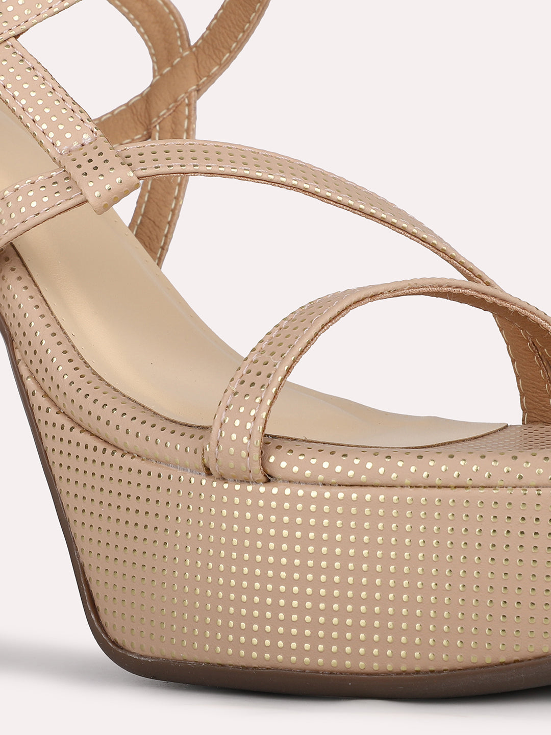 Womens Rose Gold Party Wear Solid Round Toe Platform Heel Sandals