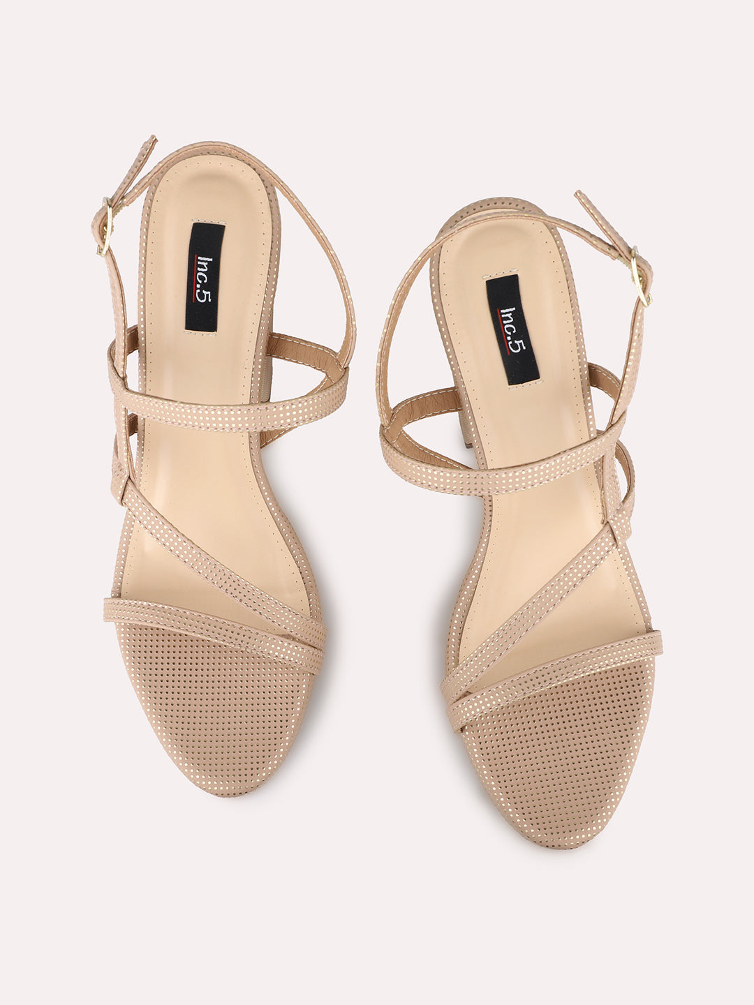 Womens Rose Gold Party Wear Solid Round Toe Platform Heel Sandals