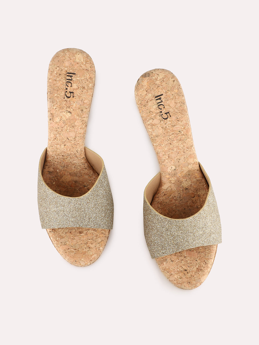 Women Golden Party Wear Embellished Round Toe Stiletto Heel Sandals