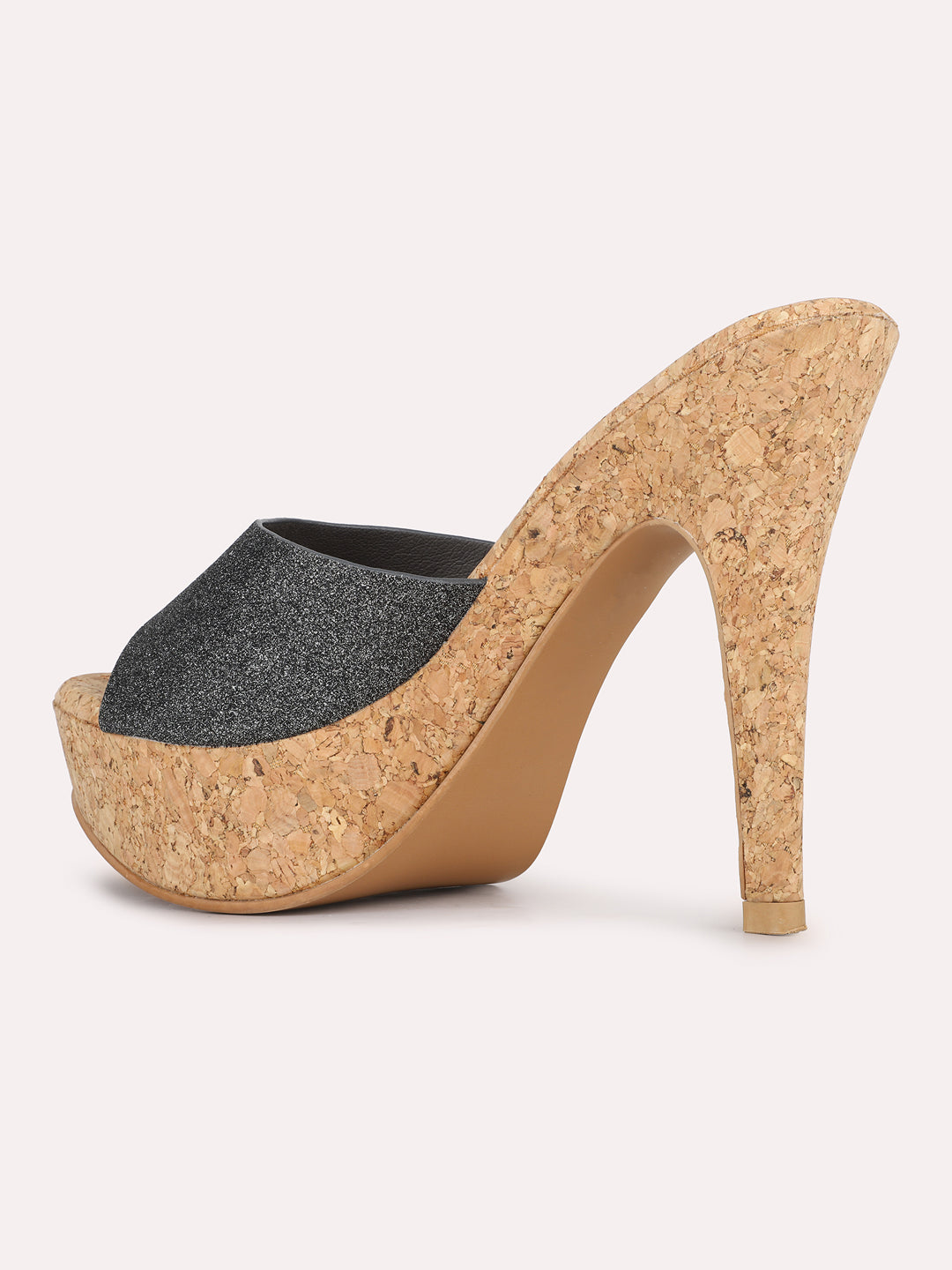 Women Pewter Party Wear Solid Pattern Round Toe Kitten Heel Sandals