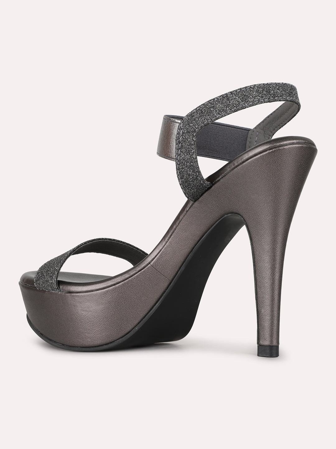 Women Pewter Party Wear Solid Round Toe Kitten Heel Sandals
