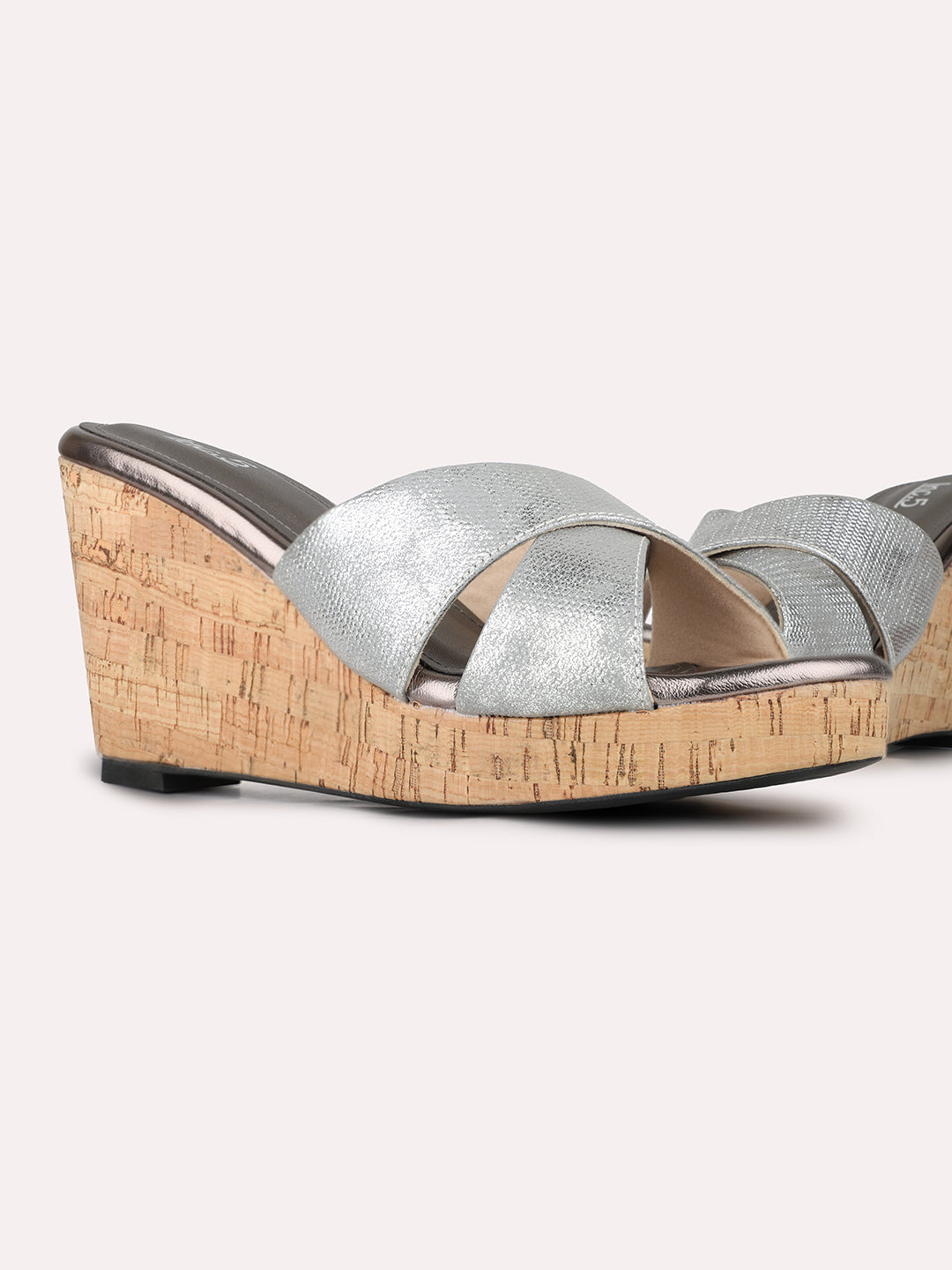 Women Pewter Party Wear Solid Round Toe Wedge Heel Sandals