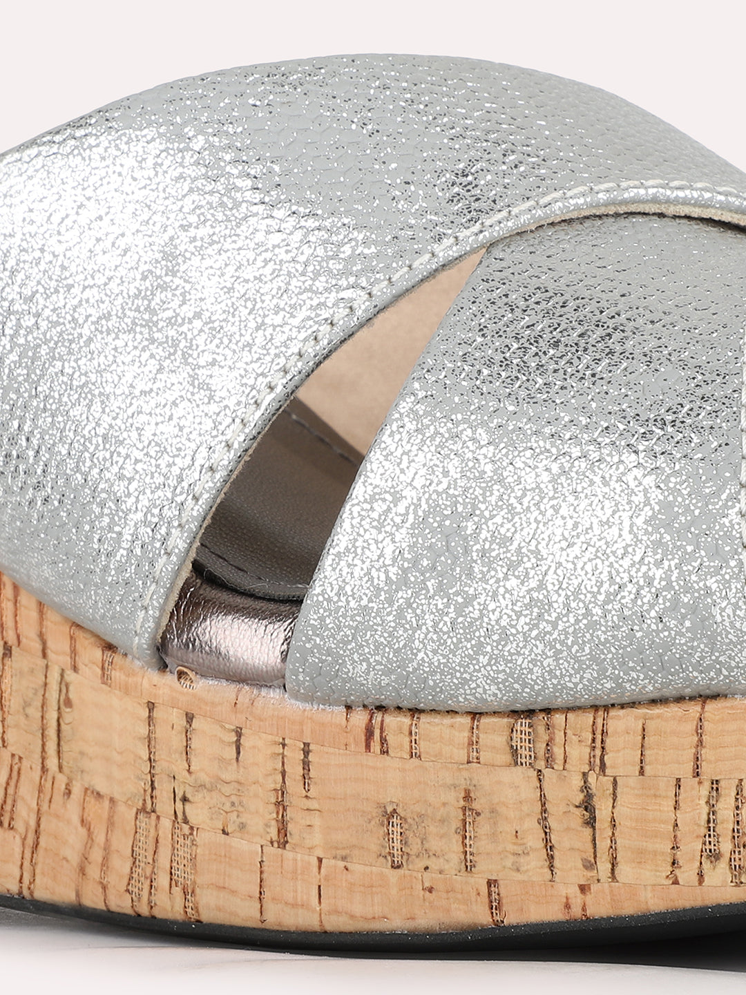 Women Pewter Party Wear Solid Round Toe Wedge Heel Sandals