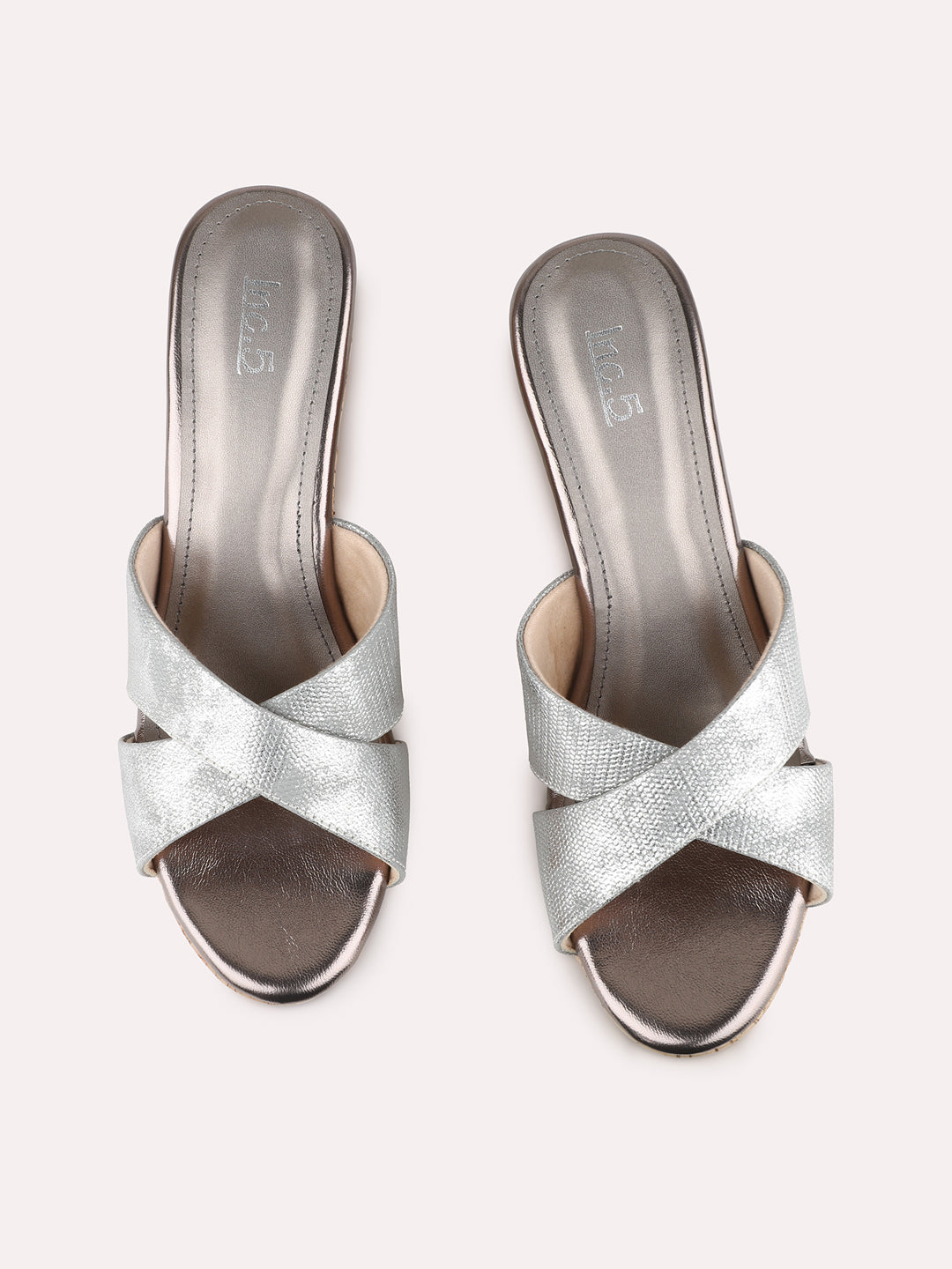 Women Pewter Party Wear Solid Round Toe Wedge Heel Sandals