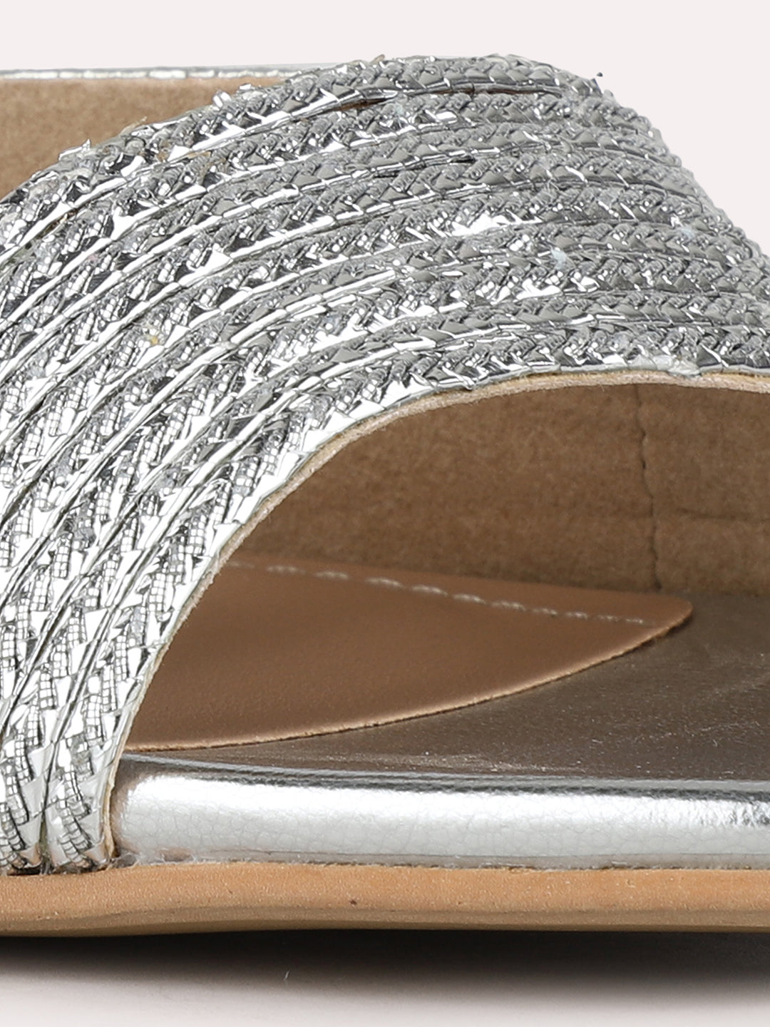 Women Silver Party Wear Embellished Round Toe Block Heel Sandals