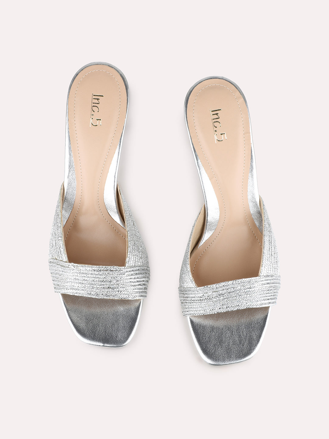 Women Silver Party Wear Embellished Round Toe Block Heel Sandals