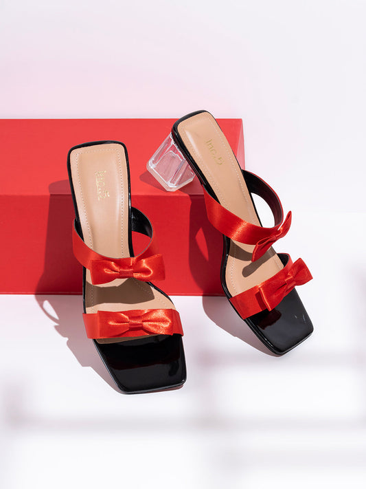 Womens Red Party Wear Solid Open Toe Heels