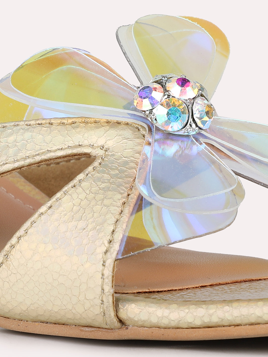 Women Golden Ethnic Solid Square Toe Block Heel Sandals