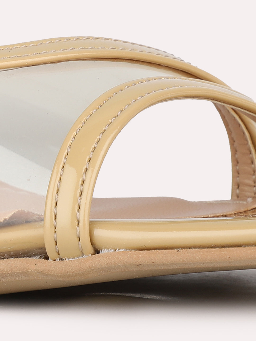 Women Beige Party Wear Transparent Square Toe Block Heel Sandals