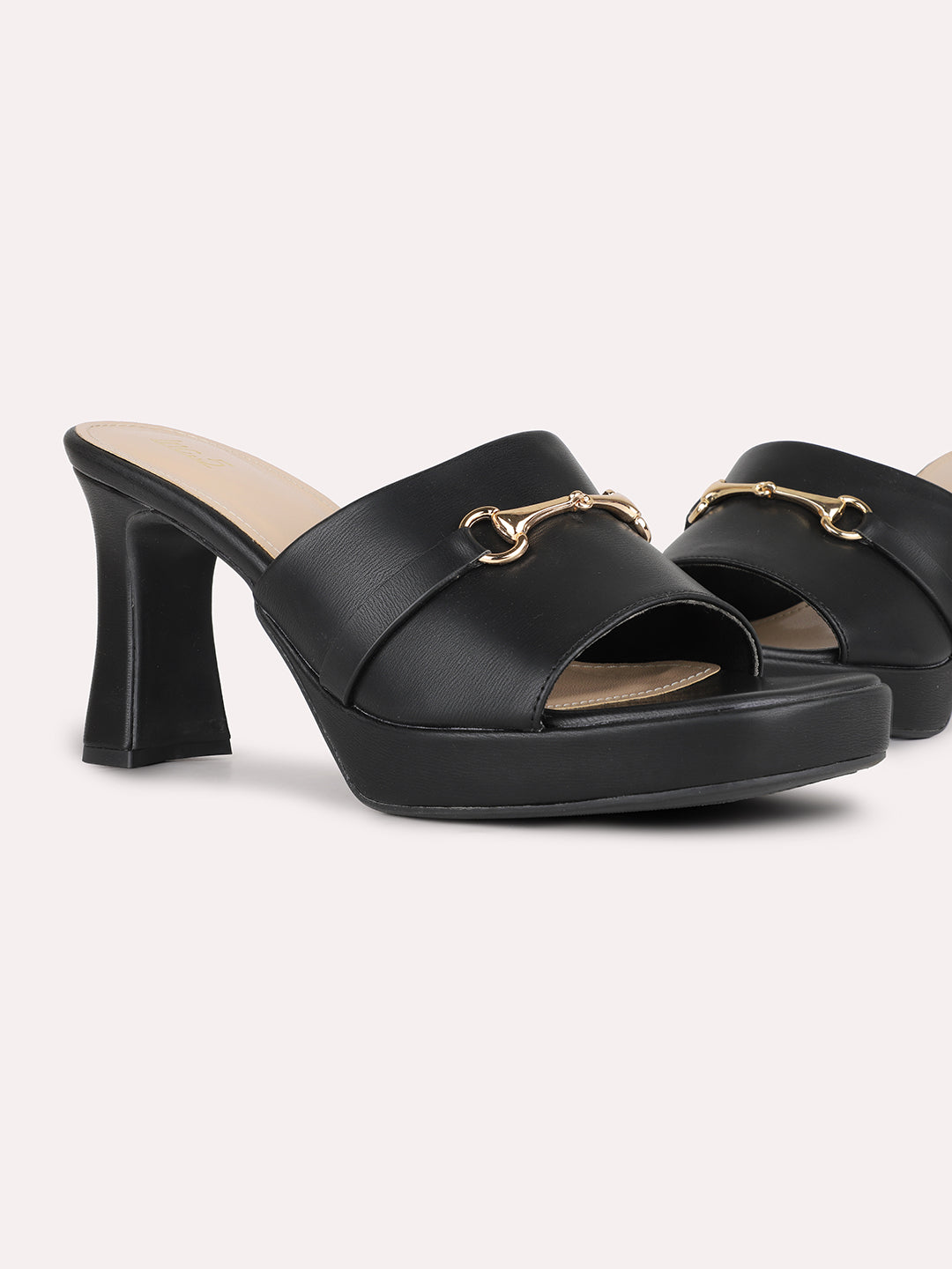 Women Black Party Wear Solid Round Toe Block Heel Sandals