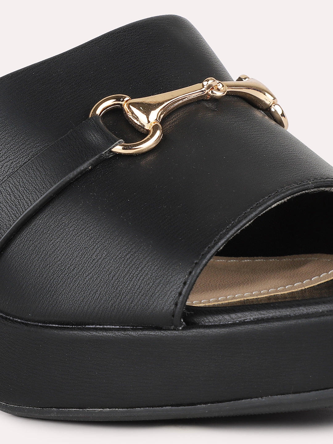 Women Black Party Wear Solid Round Toe Block Heel Sandals