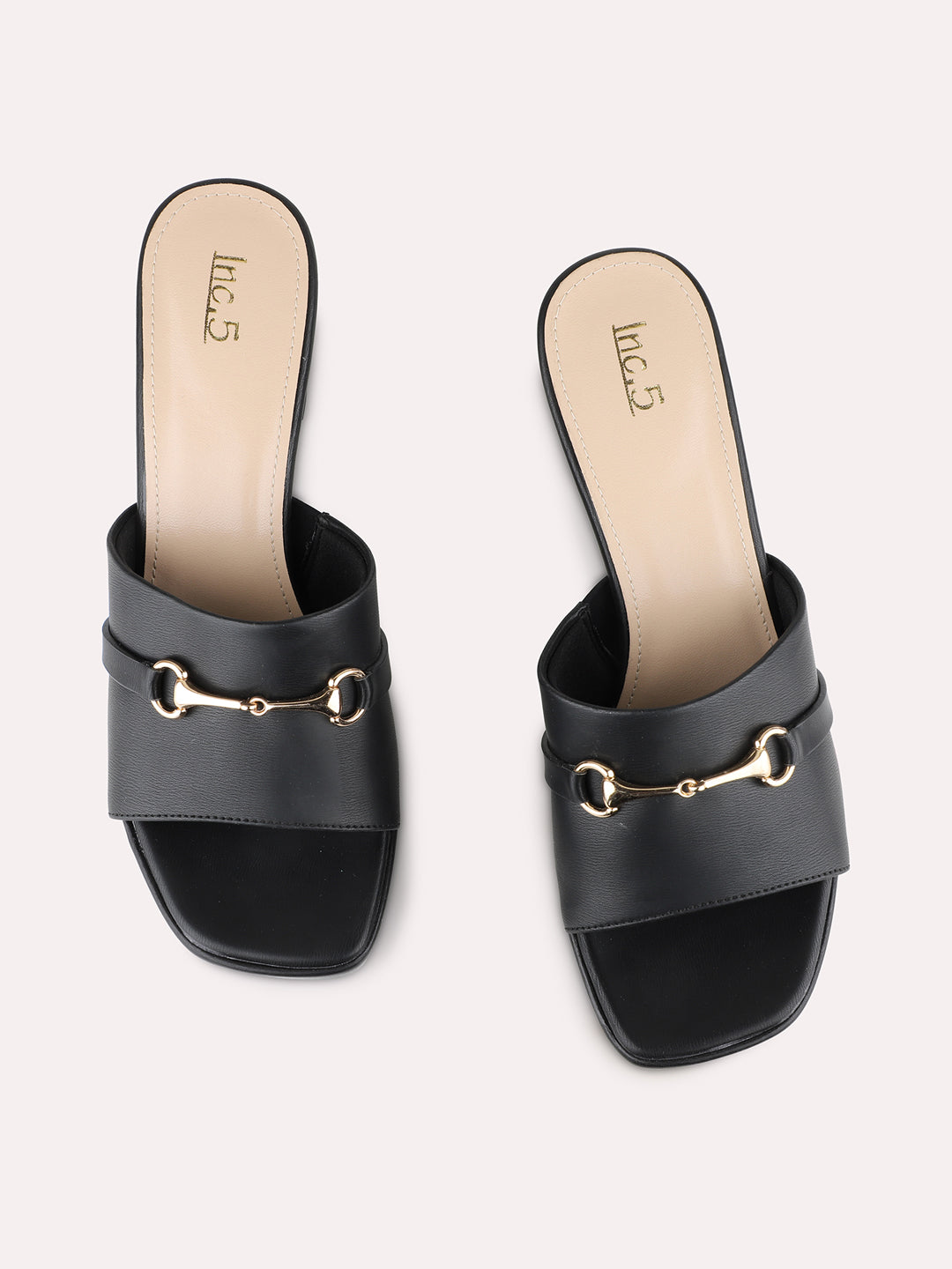 Women Black Party Wear Solid Round Toe Block Heel Sandals