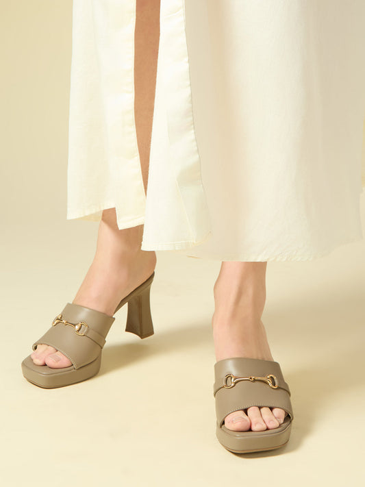 Women Tan Party Wear Solid Round Toe Block Heels