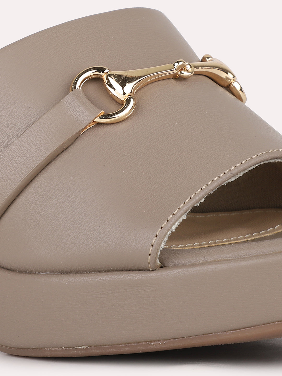 Women Tan Party Wear Solid Round Toe Block Heel Sandals