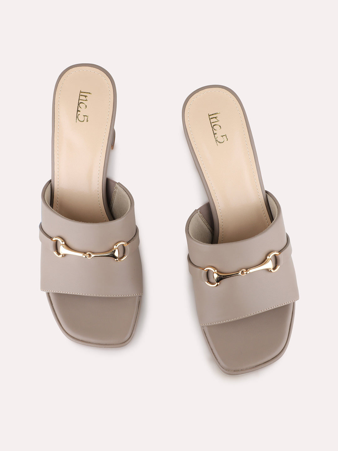 Women Tan Party Wear Solid Round Toe Block Heel Sandals