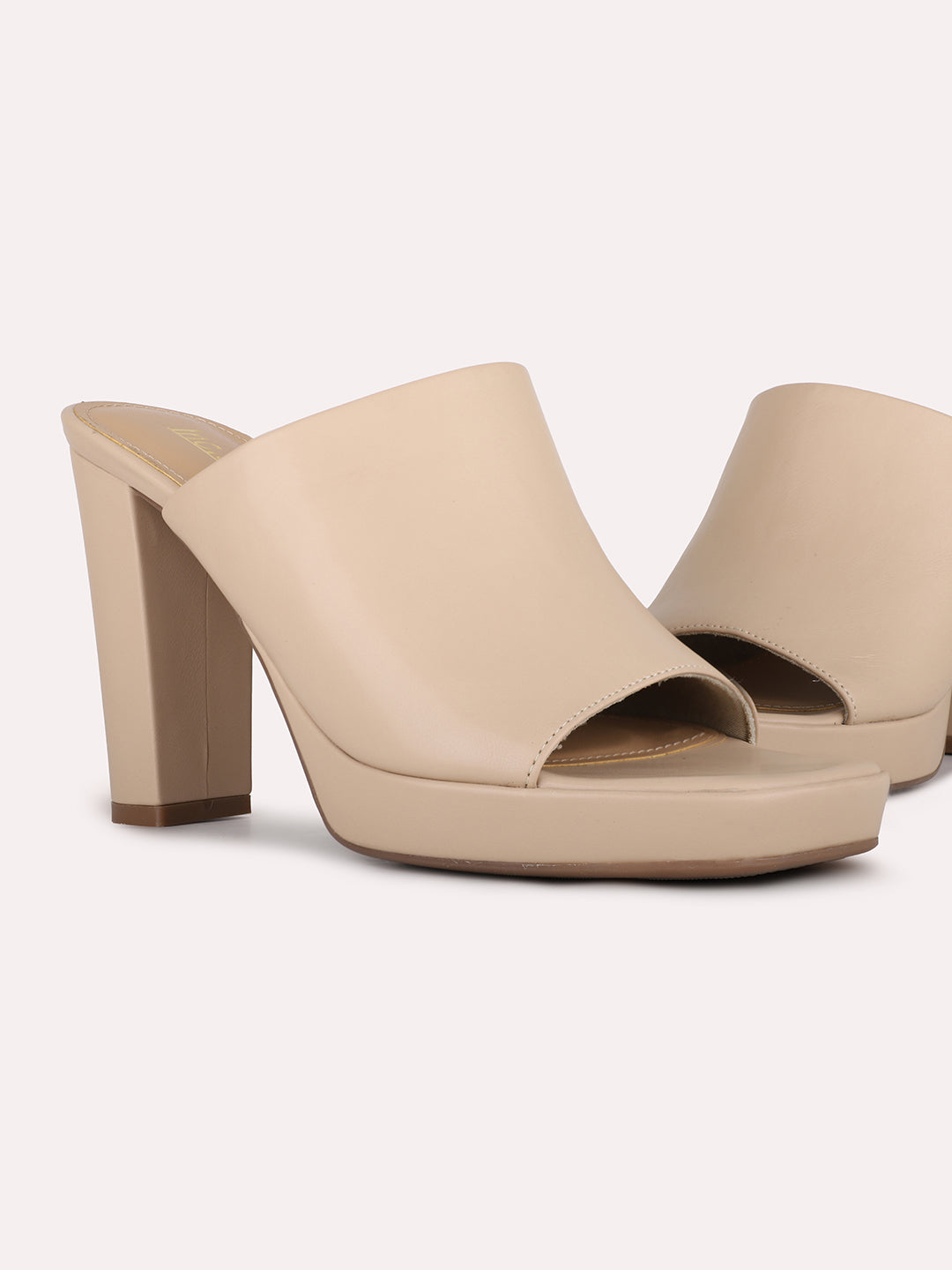Women Beige Party Wear Solid Round Toe Platform Heel Sandals
