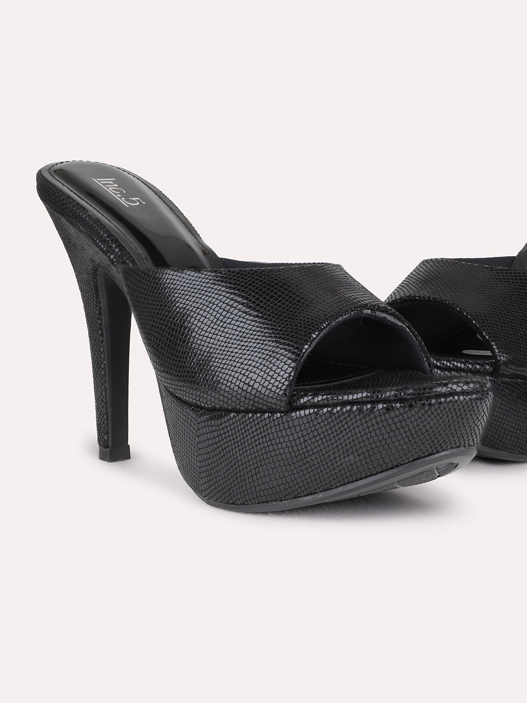 Womens Black Party Wear Solid Round Toe Stiletto Heel Sandals