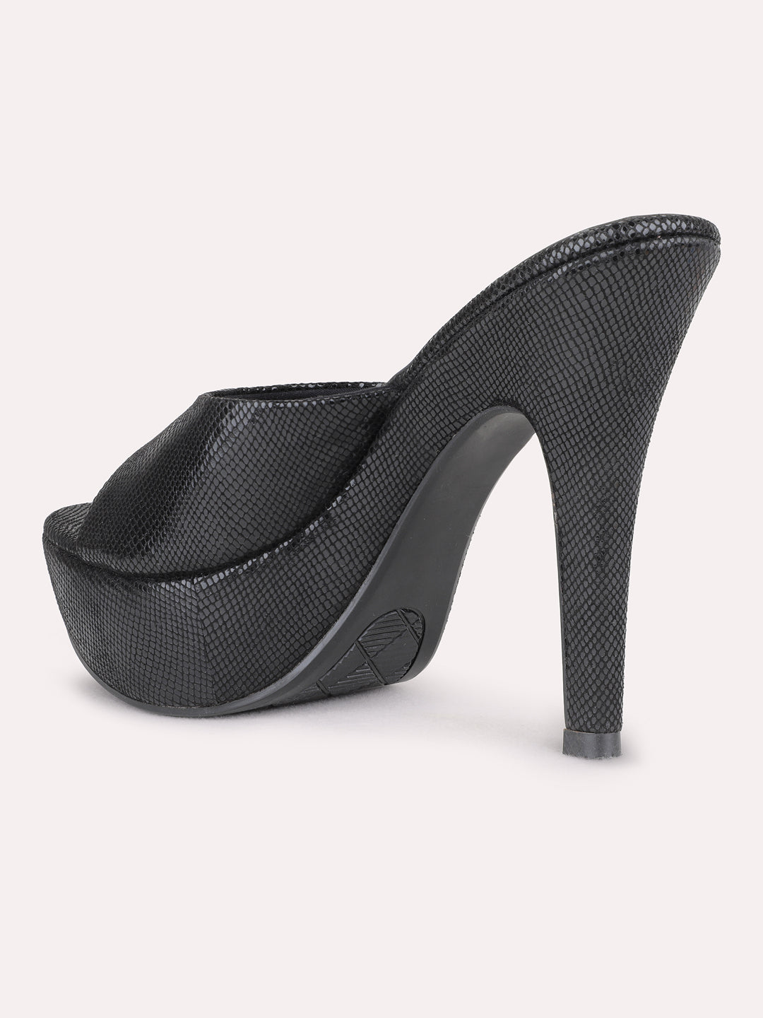Womens Black Party Wear Solid Round Toe Stiletto Heels