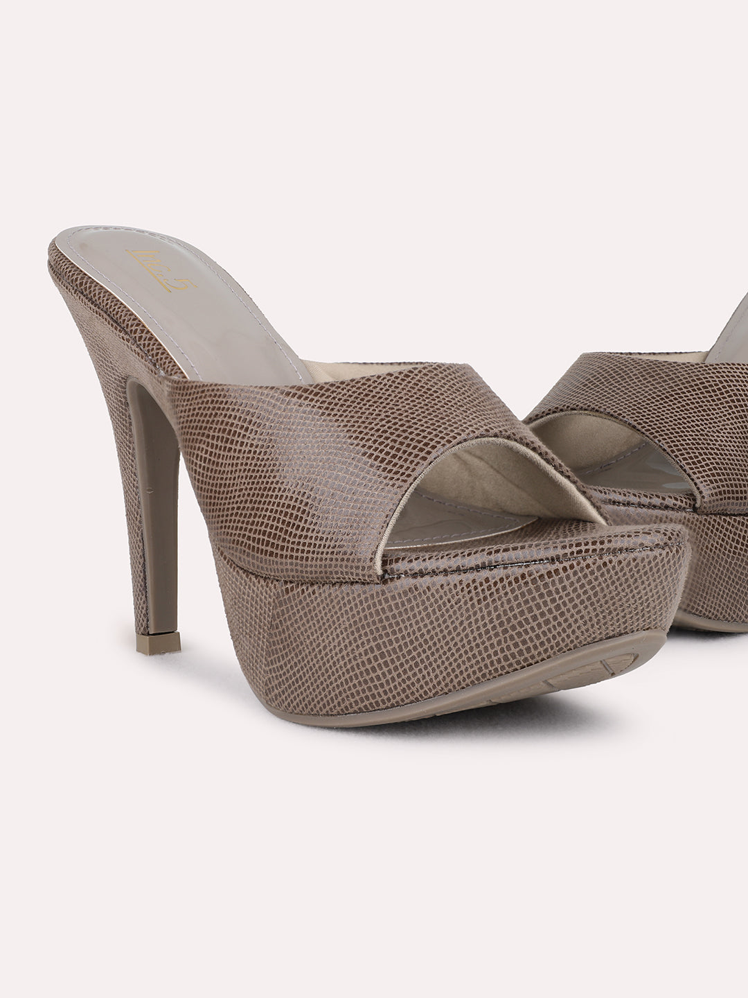 Womens Brown Party Wear Solid Round Toe Stiletto Heel Sandals