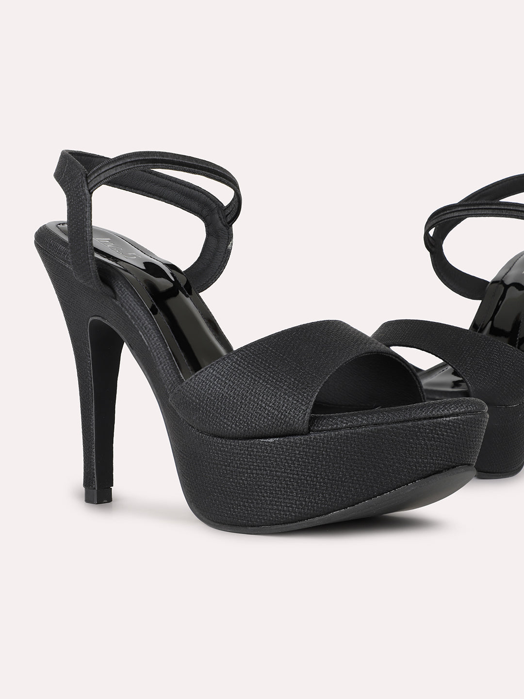 Women Black Party Wear Solid Round Toe Stiletto Heel Sandals