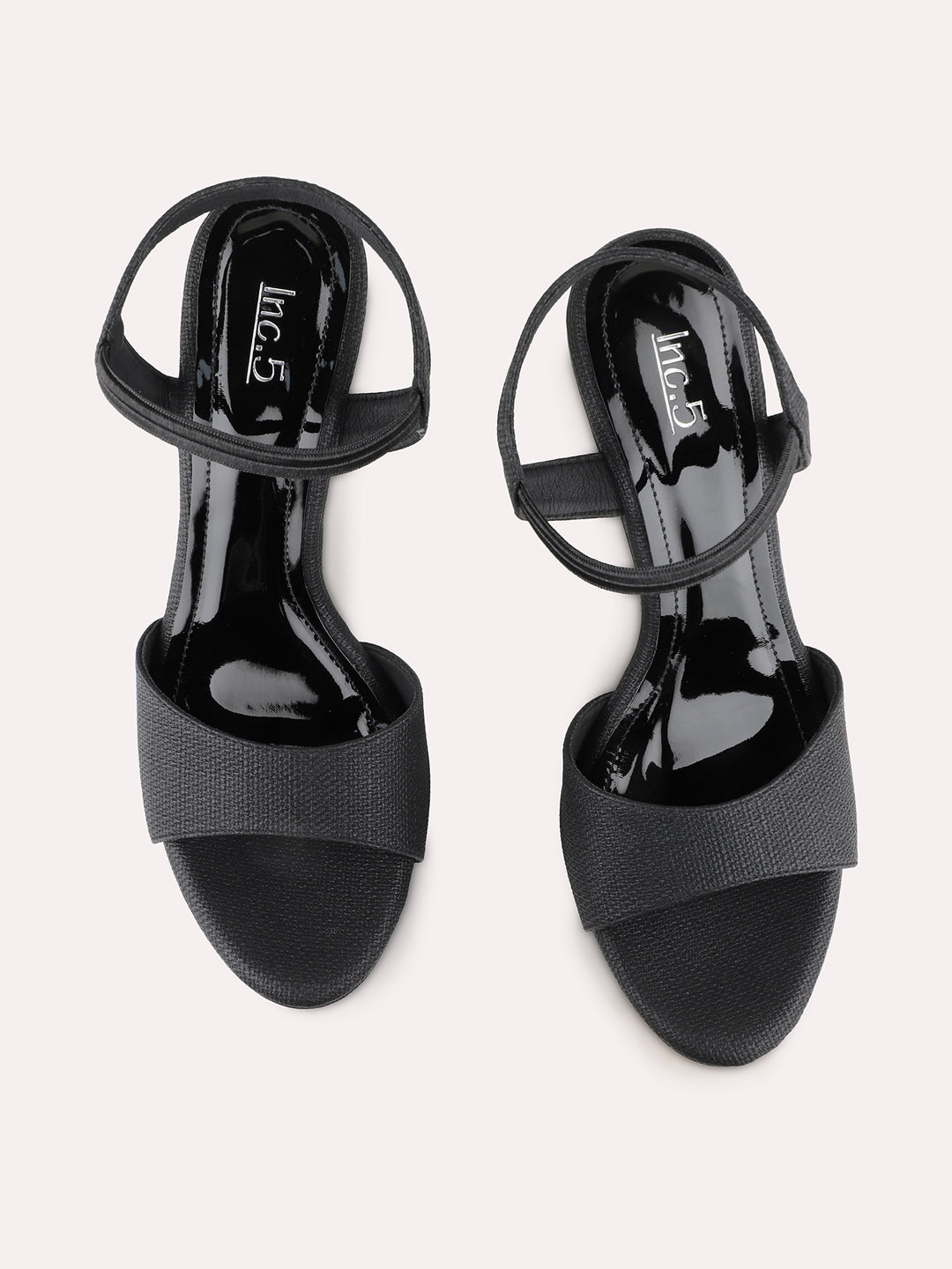 Women Black Party Wear Solid Round Toe Stiletto Heel Sandals