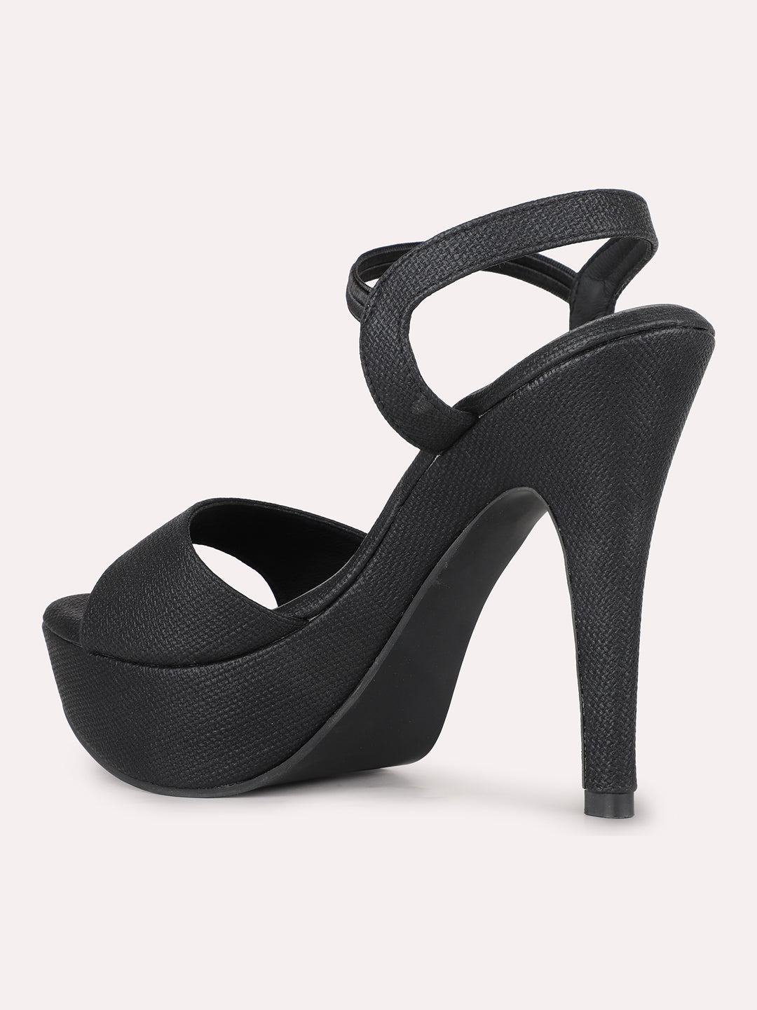 Women Black Party Wear Solid Round Toe Stiletto Heel Sandals