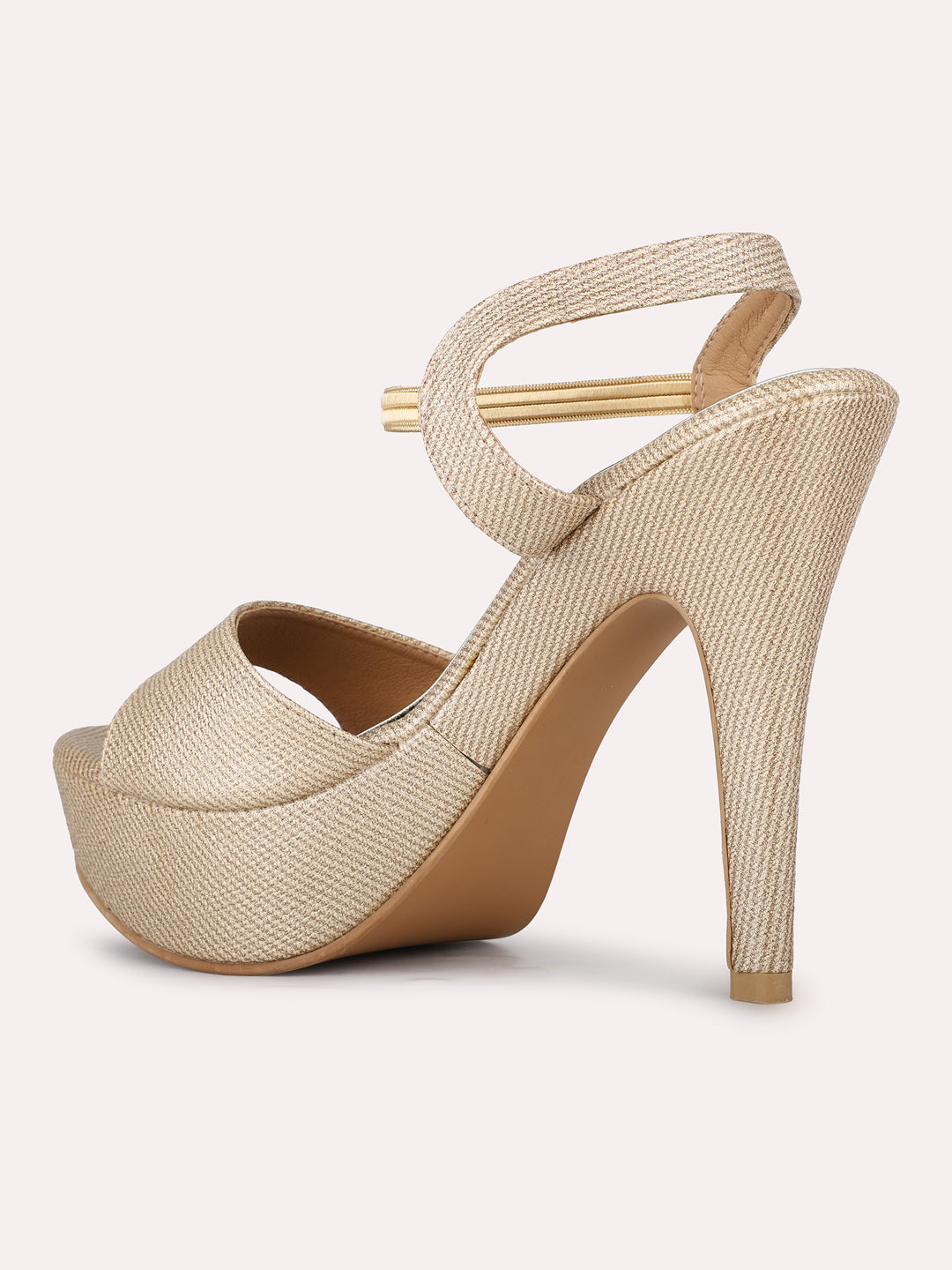 Women Golden Party Wear Embellished Round Toe Stiletto Heel Sandals