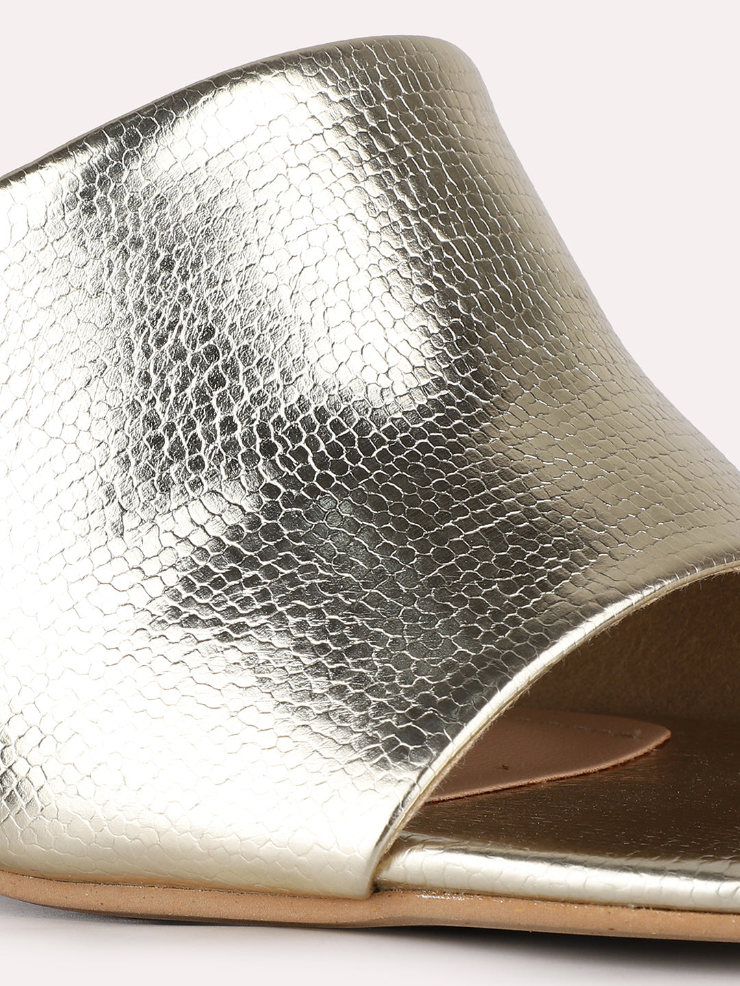 Women Golden Party Wear Solid Square Toe Block Heel Sandals