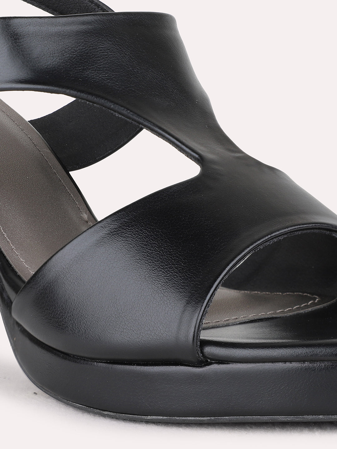 Womens Black Party Wear Solid Round Toe Platform Heel Sandals