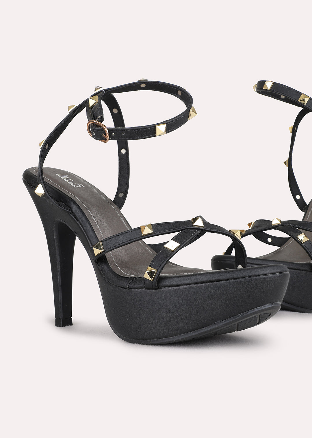 Womens Black Party Wear Striped Stiletto Heel Sandals