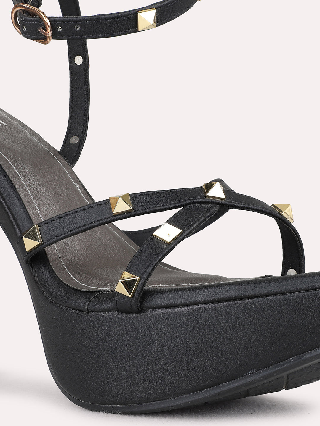 Womens Black Party Wear Striped Stiletto Heel Sandals