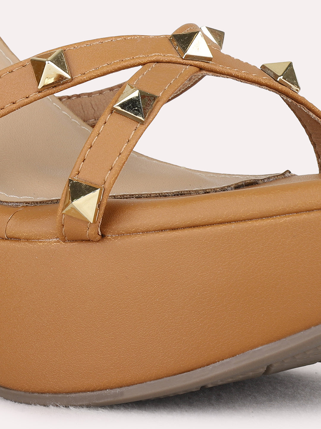 Womens Tan Party Wear Embellished Round Toe Stiletto Heel Sandals