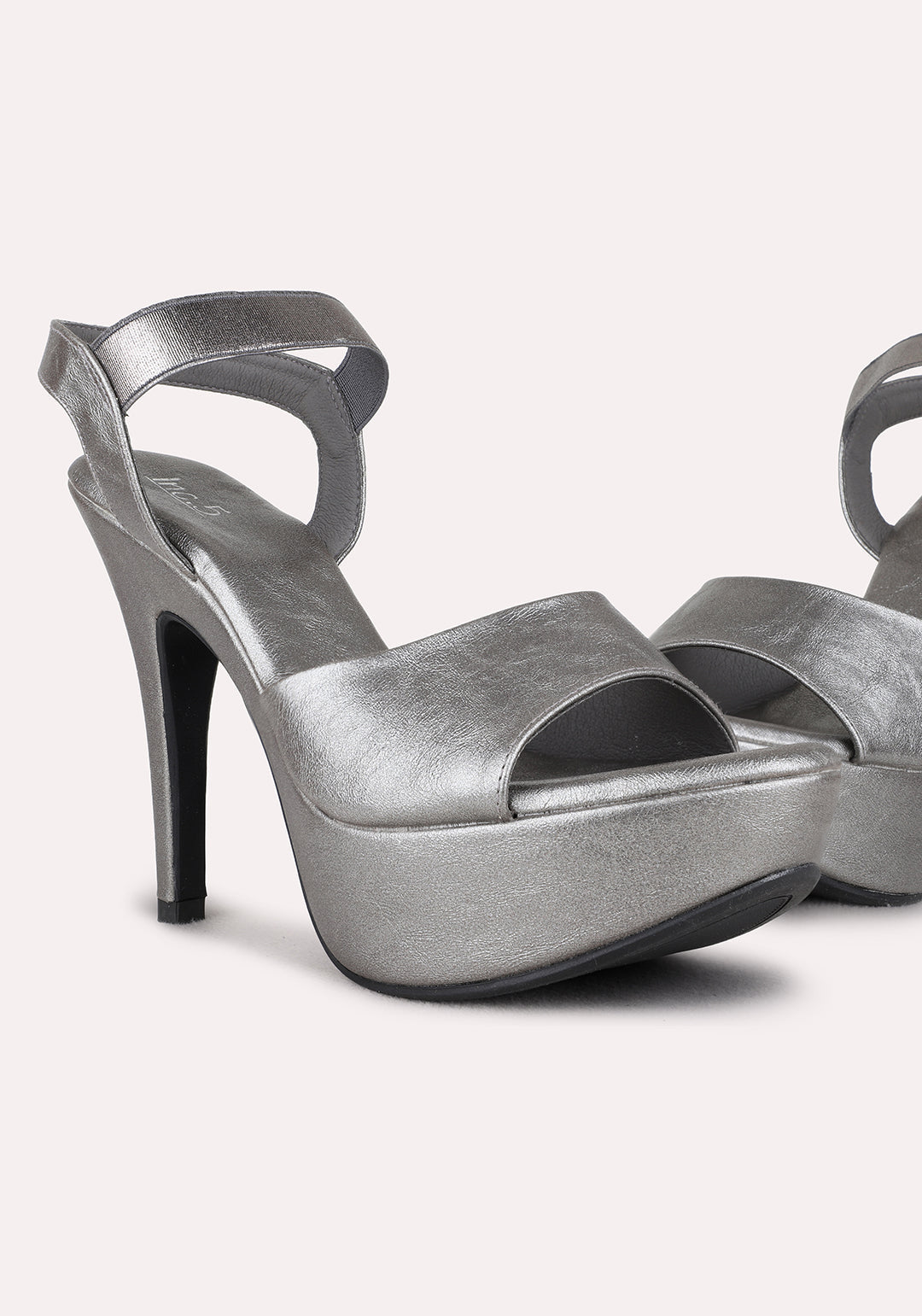Womens Pewter Party Wear Solid Round Toe Stiletto Heel Sandals