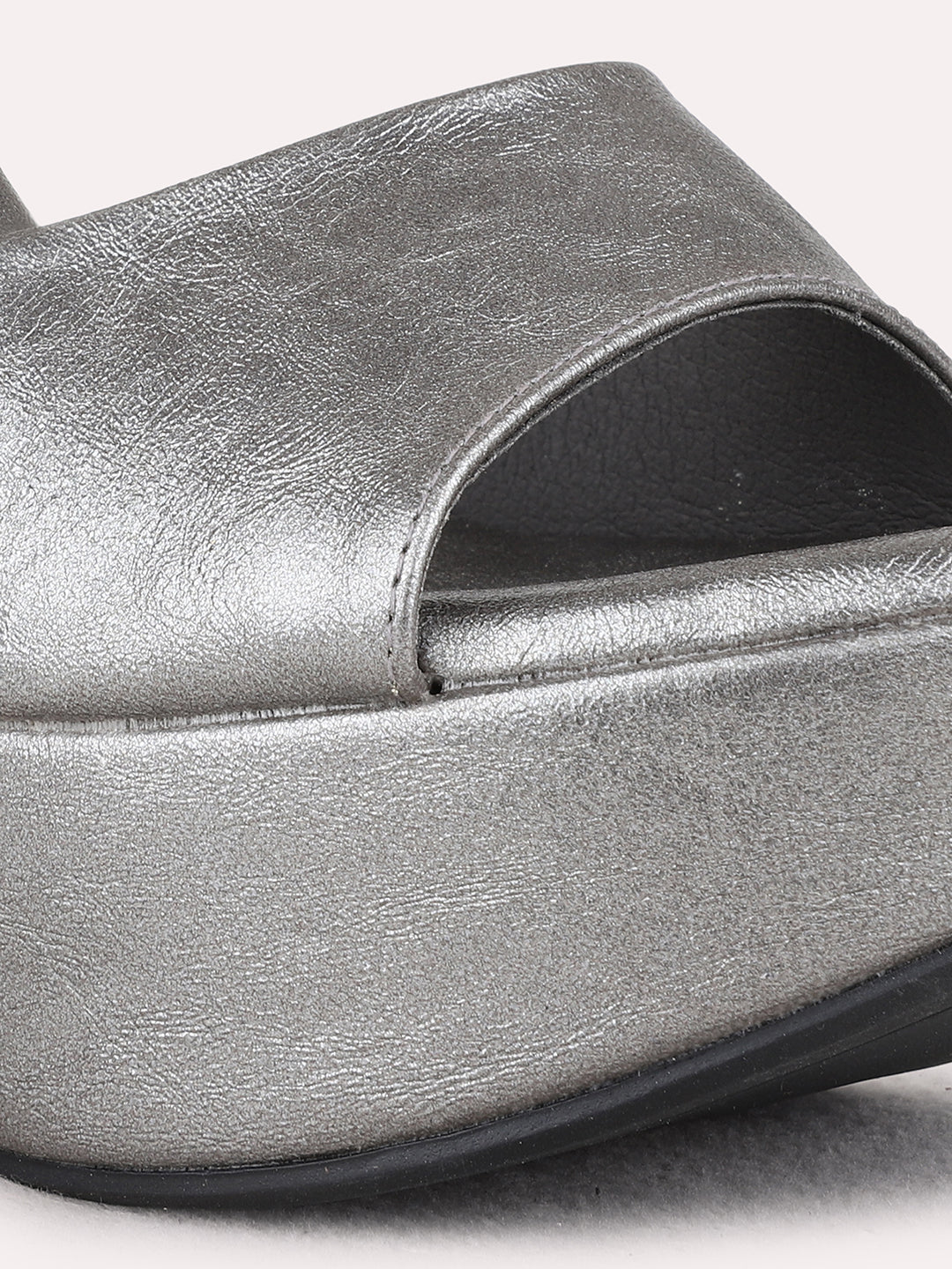 Womens Pewter Party Wear Solid Round Toe Stiletto Heel Sandals