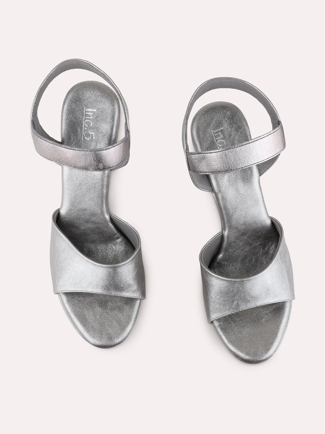 Womens Pewter Party Wear Solid Round Toe Stiletto Heel Sandals