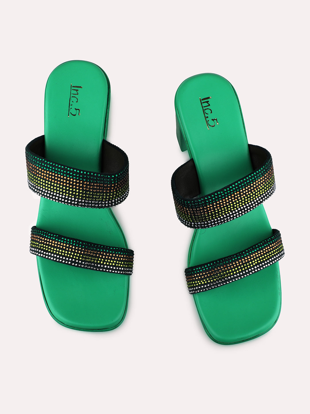Womens Green Party Wear Embellished Round Toe Platform Heels