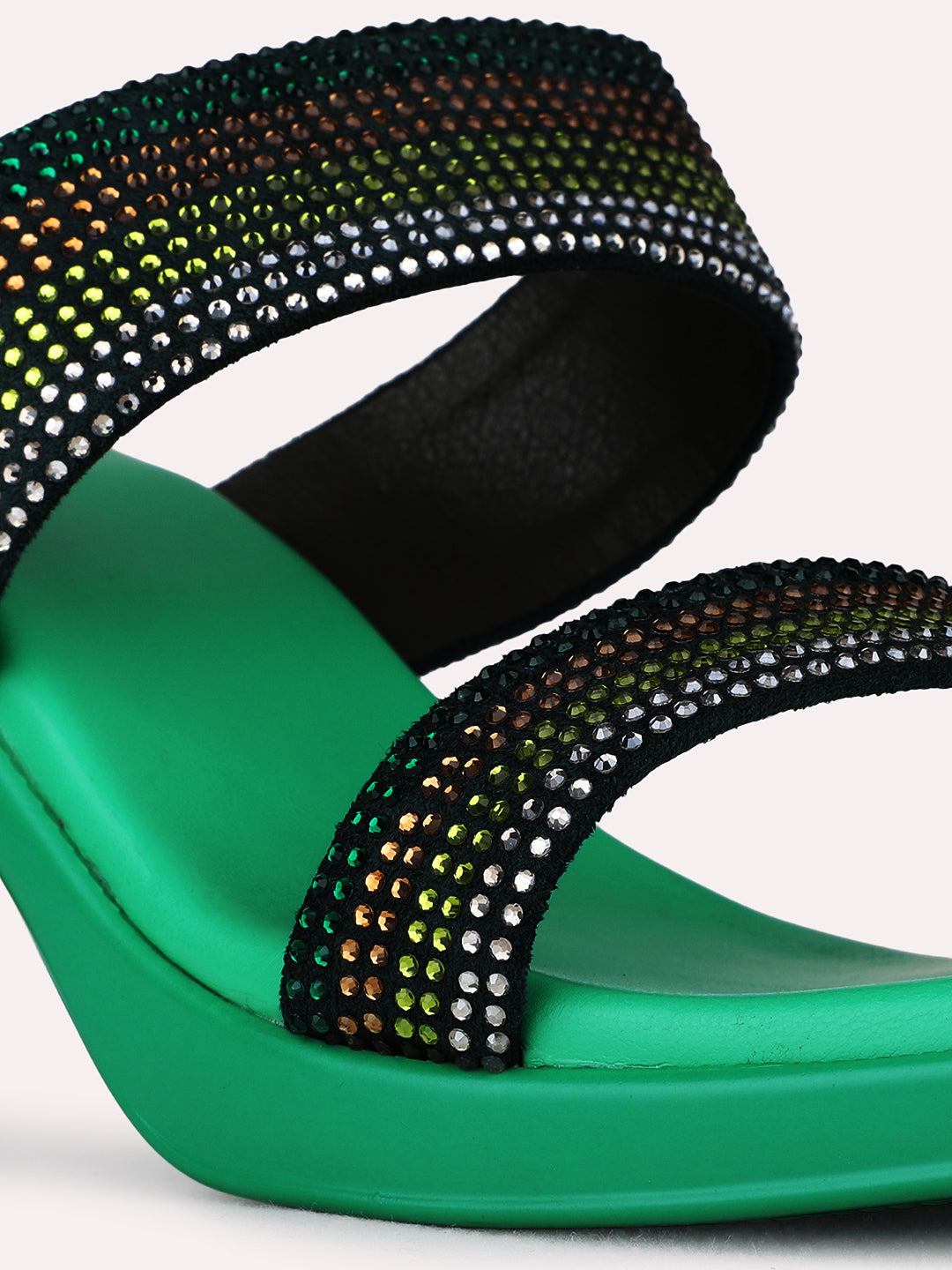 Womens Green Party Wear Embellished Round Toe Platform Heels